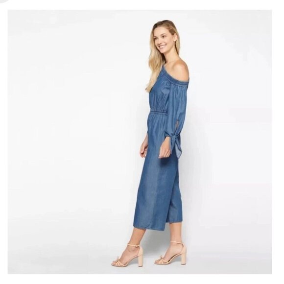 NEW Michael Kors Jumpsuit Size XL Blue Chambray Denim Wide Leg MSRP $179 NWT! - Picture 2 of 16